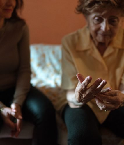 A warm, natural-light moment of in-home respite care